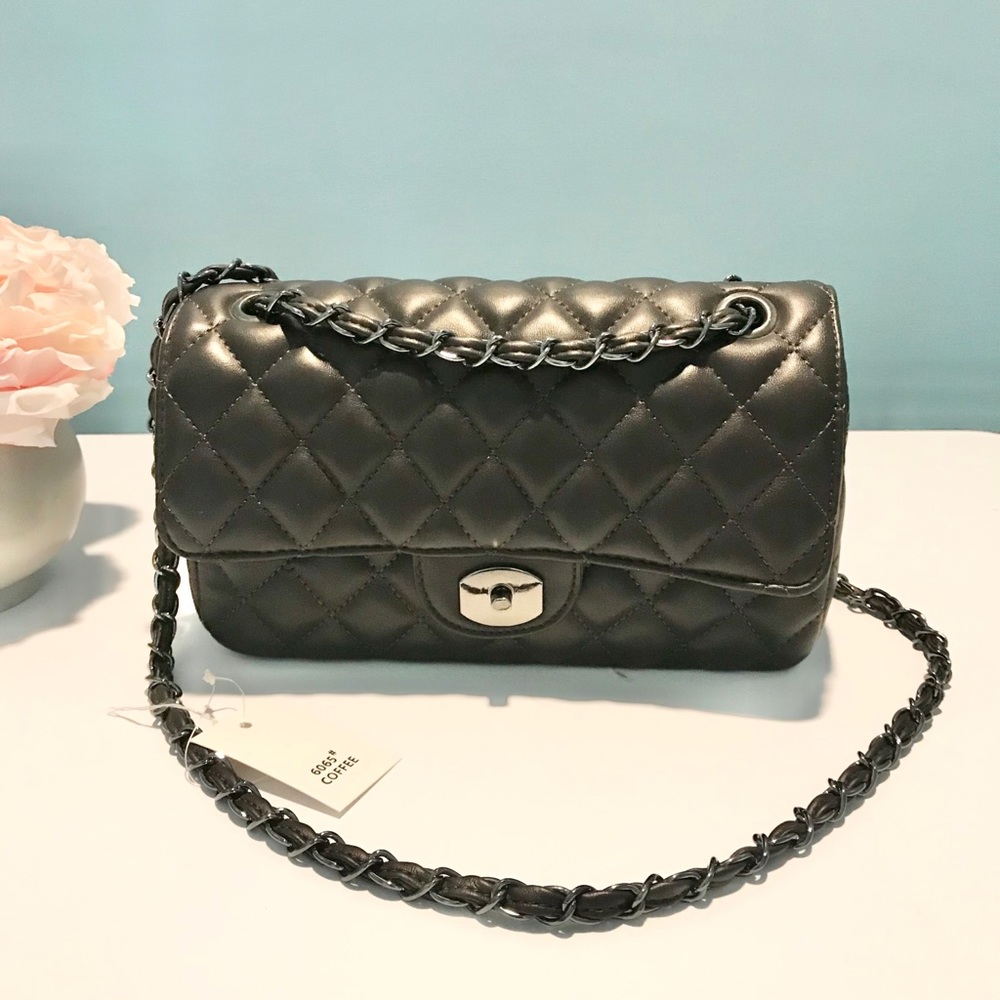 Quilted Double flap bag in coffee